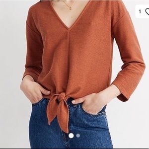 Madewell burnt orange tie front shirt